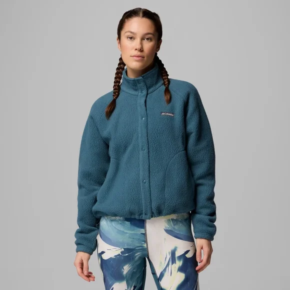 Columbia Women's Jasper Ridge Pebbled Fleece Full Snap Teal Teddy Jacket - Picture 2 of 11